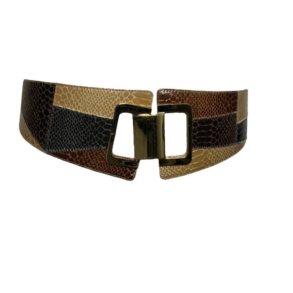 Vintage Y2K wide patchwork leather look bold statement belt womens size Medium - Picture 1 of 9